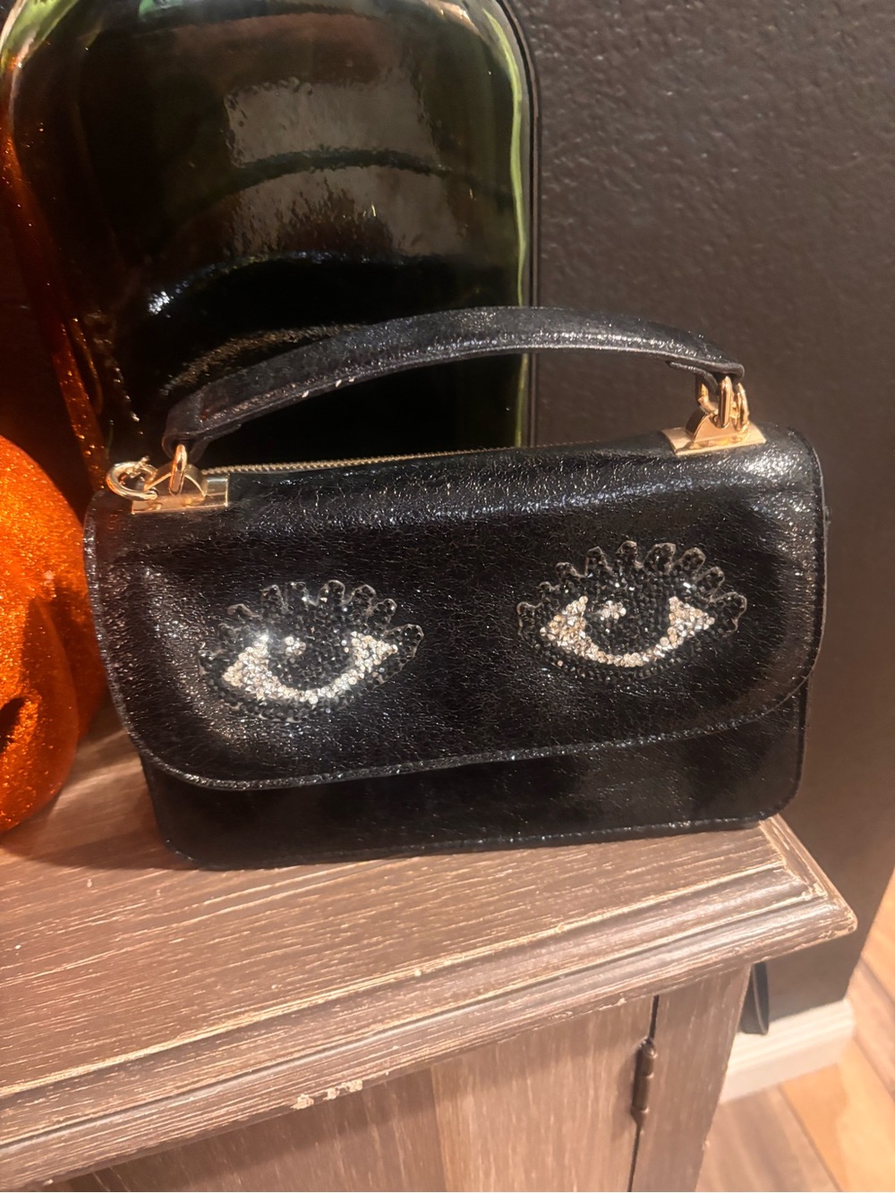 Betsy johnson Black Embellished Eye Appliqué Top-Handle Bag